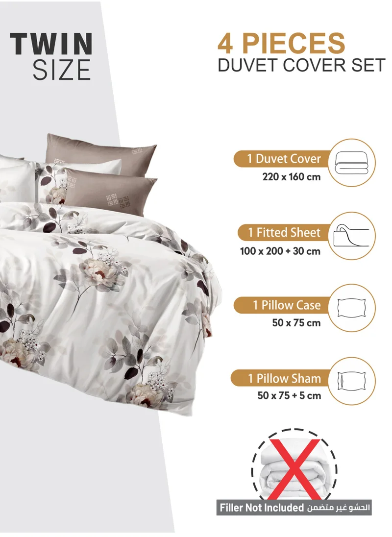 Donetella Duvet Cover Set 4-Pcs Single Size Printed Bed Set With 1 Duvet Cover(160 x 220 CM) 1 Fitted Sheet 1 Pillow Sham And 1 Pillow Case (Without Filler),Mercury