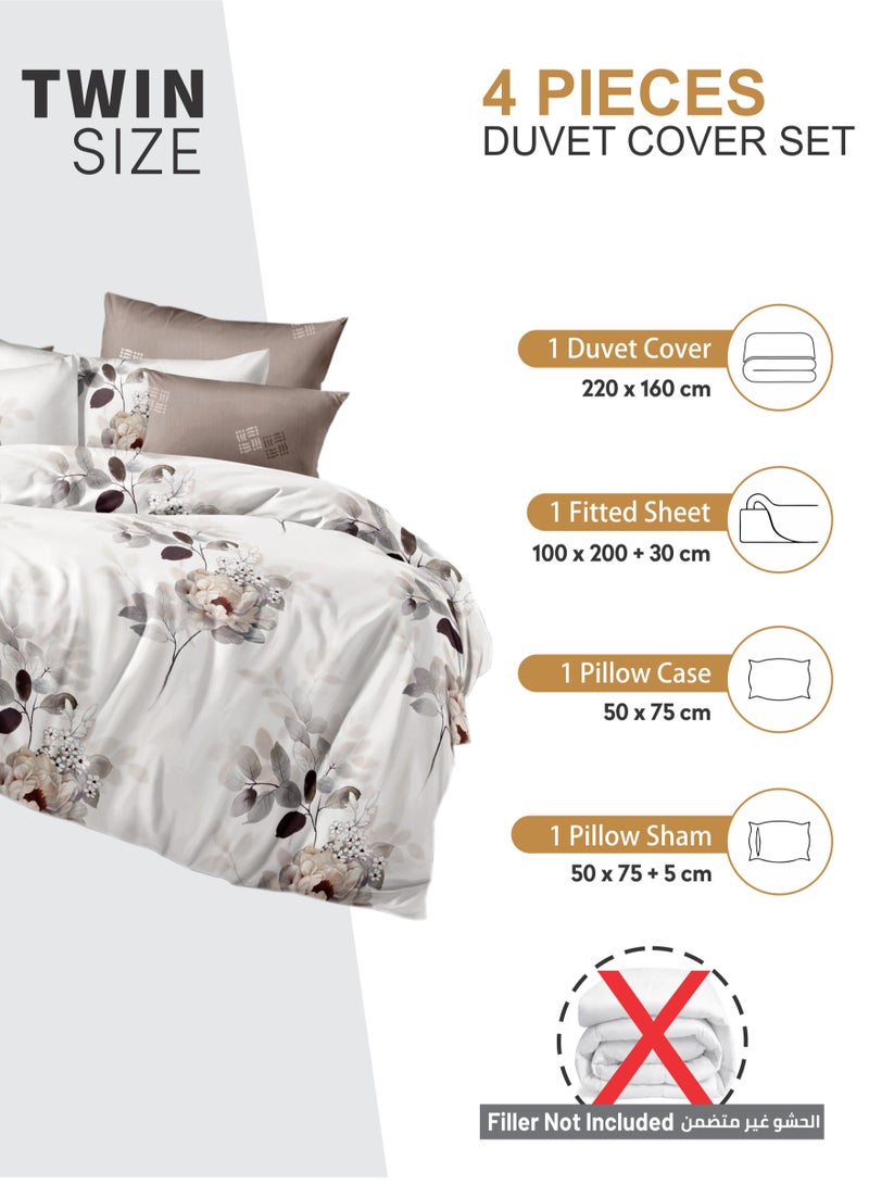 Donetella Duvet Cover Set 4-Pcs Single Size Printed Bed Set With 1 Duvet Cover(160 x 220 CM) 1 Fitted Sheet 1 Pillow Sham And 1 Pillow Case (Without Filler),Mercury  - Image 2