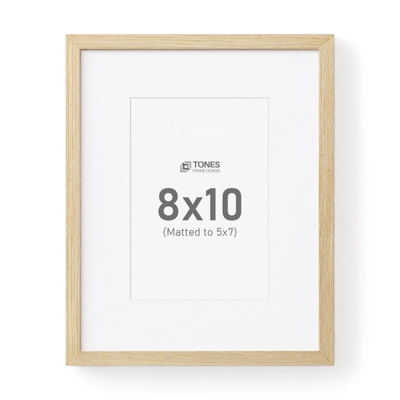 TONES FRAME DESIGN 8x10 Picture Frame  8x10 Frame Matted to 5x7  Wood Veneer Finish 8 x 10 Photo Frame with Mat Plexiglass & Stand for Tabletop & Wall Display  Natural  1 Pack - Image 1
