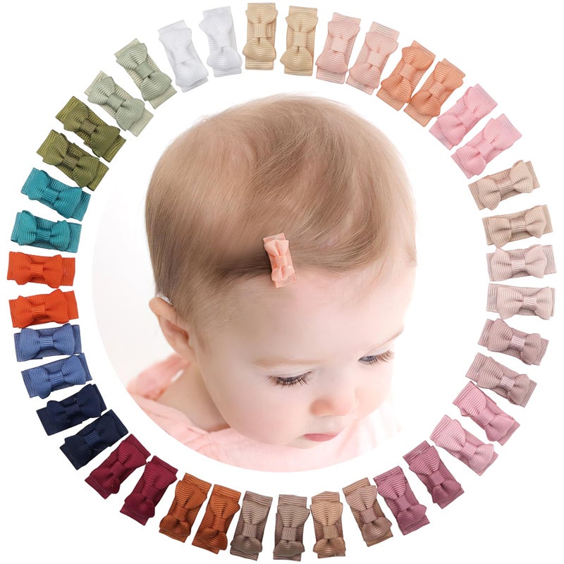 CLLOT 40pcs Mini 12 Grosgrain Ribbon Snap Clips Tiny Fine Thin Hair Bows in Pairs for Baby Girls Toddlers and Infants