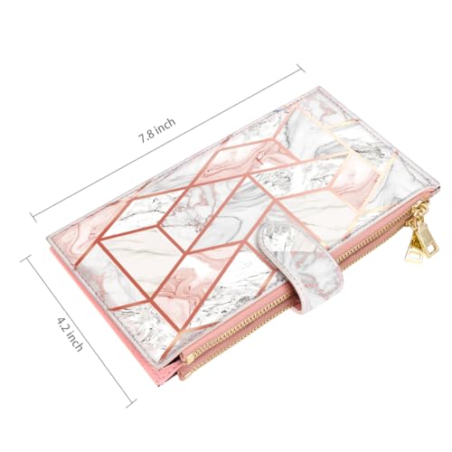Coco Rossi Wallets for Women Pink Marble Wallet Multi Card Organizer Bifold Wallet with Double Zipper Pocket,Gold Pink Marble - Image 4