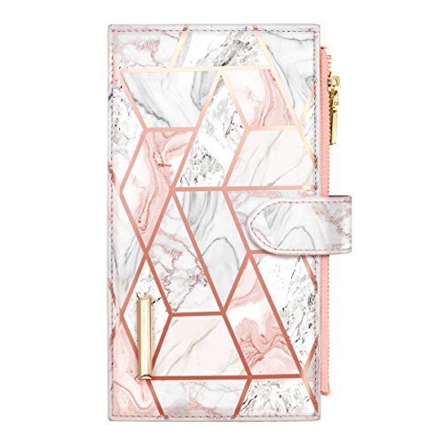 Coco Rossi Wallets for Women Pink Marble Wallet Multi Card Organizer Bifold Wallet with Double Zipper Pocket,Gold Pink Marble - Image 3