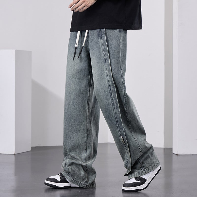 Jeans Mens Spring and Autumn Loose plus size Fashion Brand American Style Workwear Wide Leg Straight Retro Casual Pants for Men A501 gray blue - Image 1