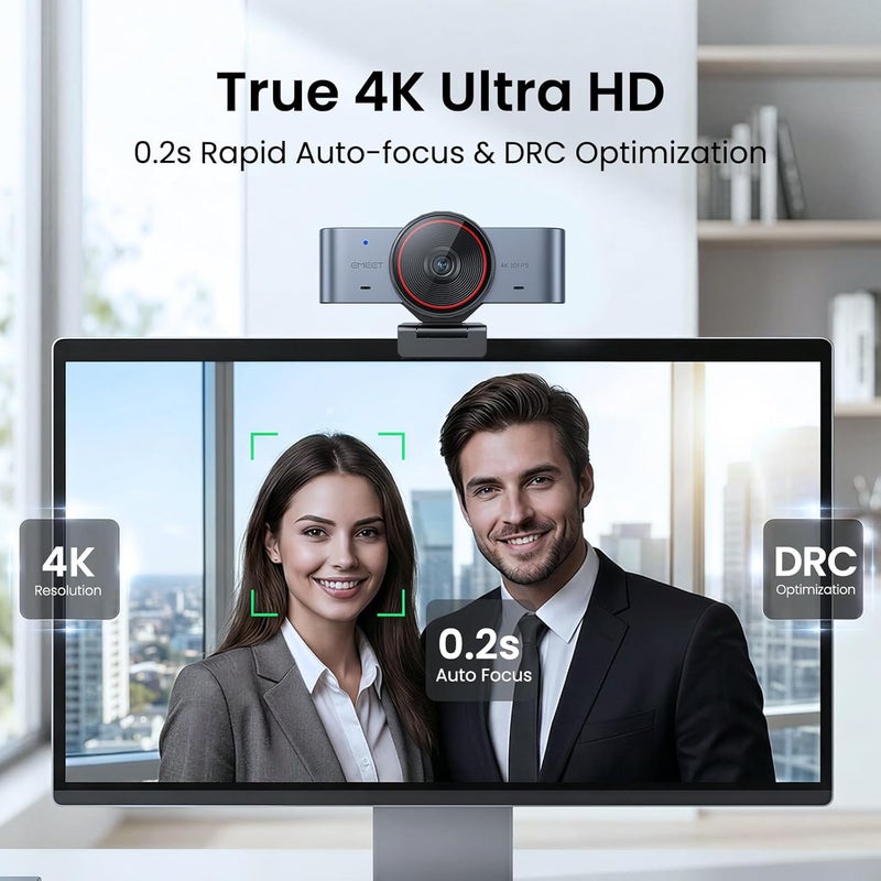 eMeet C960 Ultra 4K Webcam for Mac & PC, 1.5" Larger Sensor, Metal Body, 0.2s Autofocus, DRC, Whiteboard Mode, Built-in Privacy Cover, 2 Mics, USB Webcam 4K for Meetings, Streaming & Content Creation - Image 3