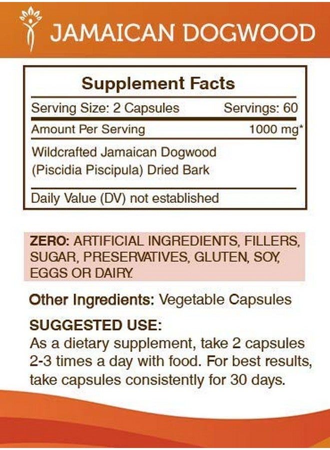 Secrets of the Tribe Secrets of the Tribe Jamaican Dogwood 120 Capsules, 1000 mg, Wildcrafted Jamaican Dogwood (Piscidia Piscipula) Dried Bark (120 Capsules) - Image 3