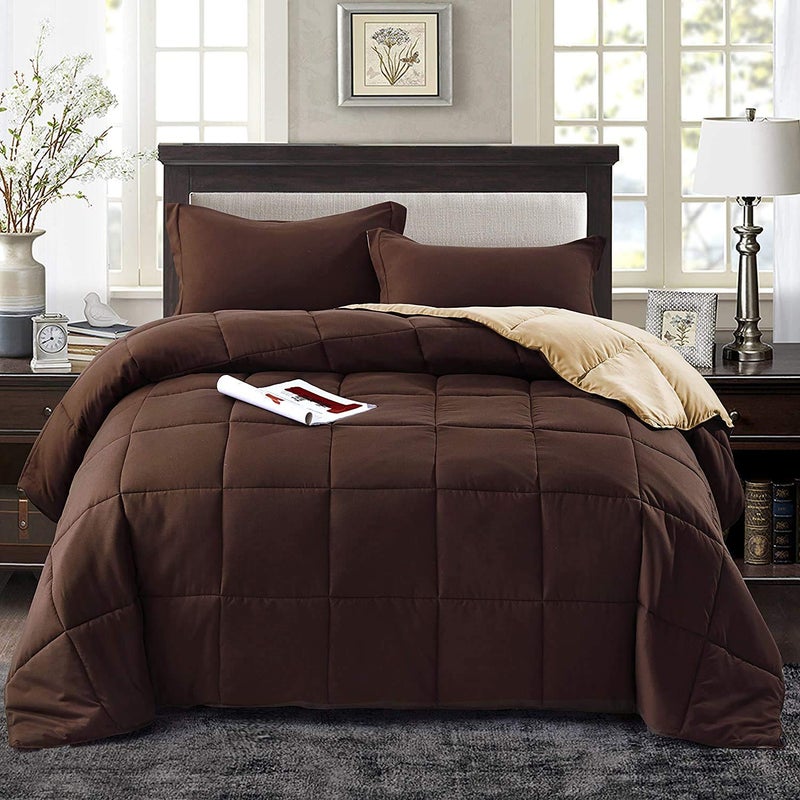 Linenovation All Season Microfiber -Reversable Duvet/AC Comforter/Quilt - Brown Beige - Double Size 90 Inch x 100 Inch - Image 2