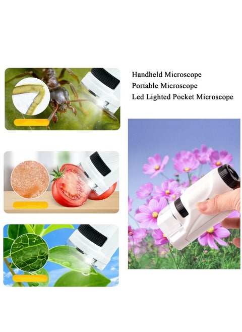 ميكروسكوب محمول للأطفال مع إضاءة LED - ميكروسكوب صغير محمول للتعلم والاستكشاف، مثالي للتجارب العلمية (أبيض)
