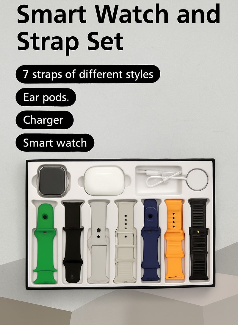 Premium Smart Watch Combo Set with Earbuds, Charger & 7 Stylish Straps (Strap Colors May Vary)  - Image 2