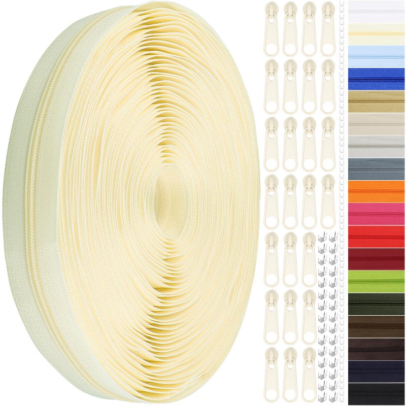 DOITEM 12 Yards Nylon Coil Zipper by The Yards 3 Bulk Zippers for DIY Sewing Craft Bags with Replacement 25PCS Sliders Cream White 3 - Image 3