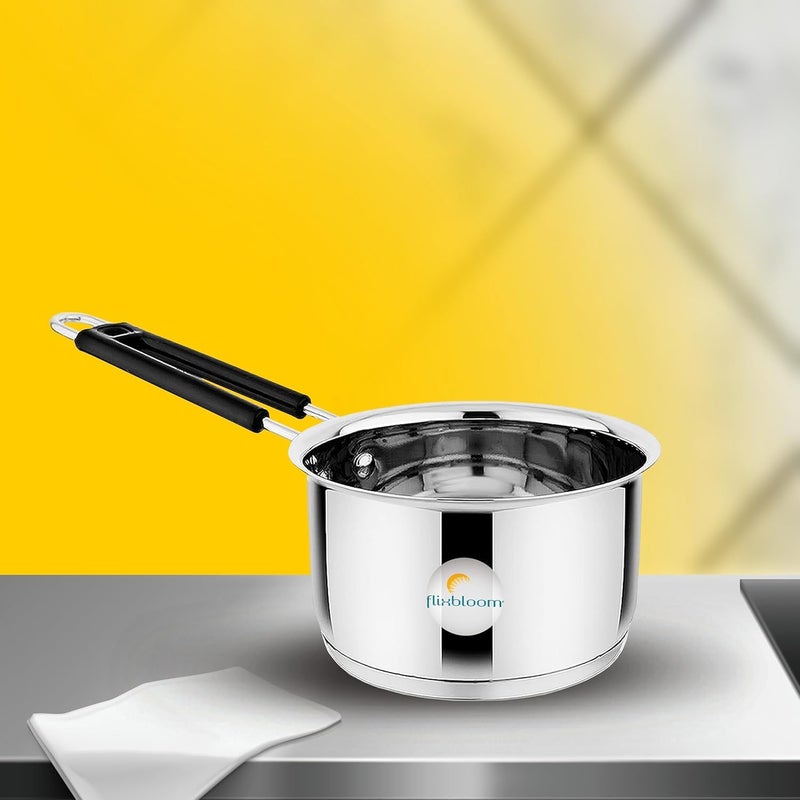 FLIXBLOOM Flixbloom Ambit Stainless Steel Induction Base TriplyBottom SAS LPG Friendly Cookware Sauce Pan TeaMilkWater Boil with Sturdy Riveted Virgin Handle Saucepan Only 4 Litre  - Image 3