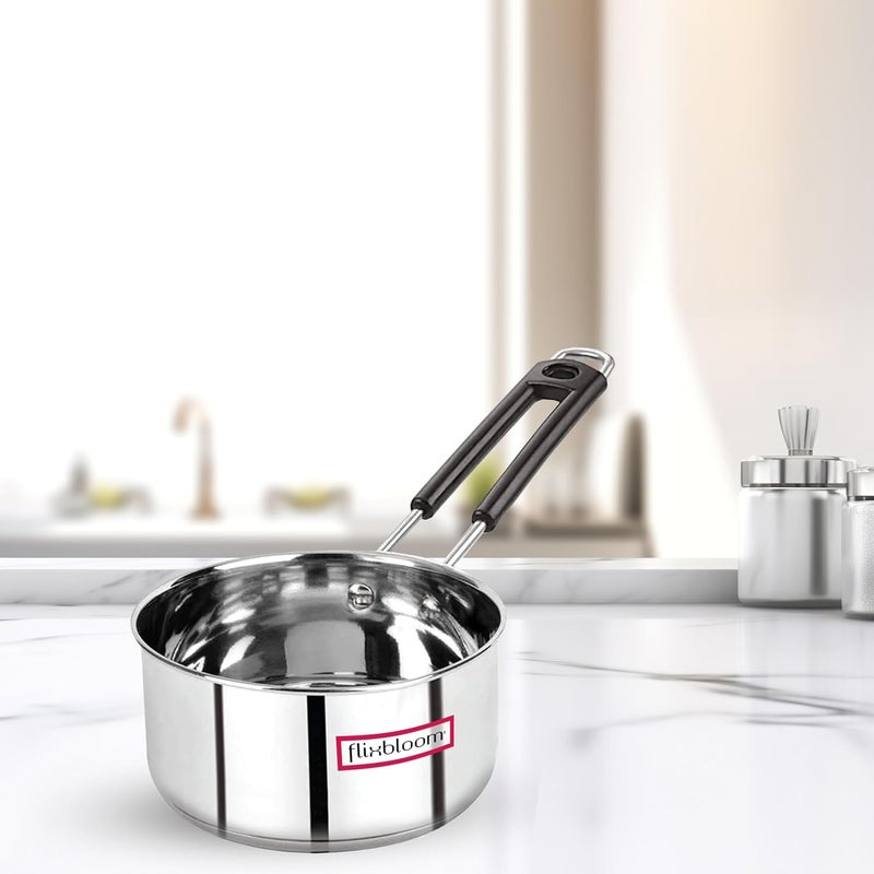 FLIXBLOOM Flixbloom Ambit Stainless Steel Induction Base TriplyBottom SAS LPG Friendly Cookware Sauce Pan TeaMilkWater Boil with Sturdy Riveted Virgin Handle Saucepan Only 4 Litre  - Image 1