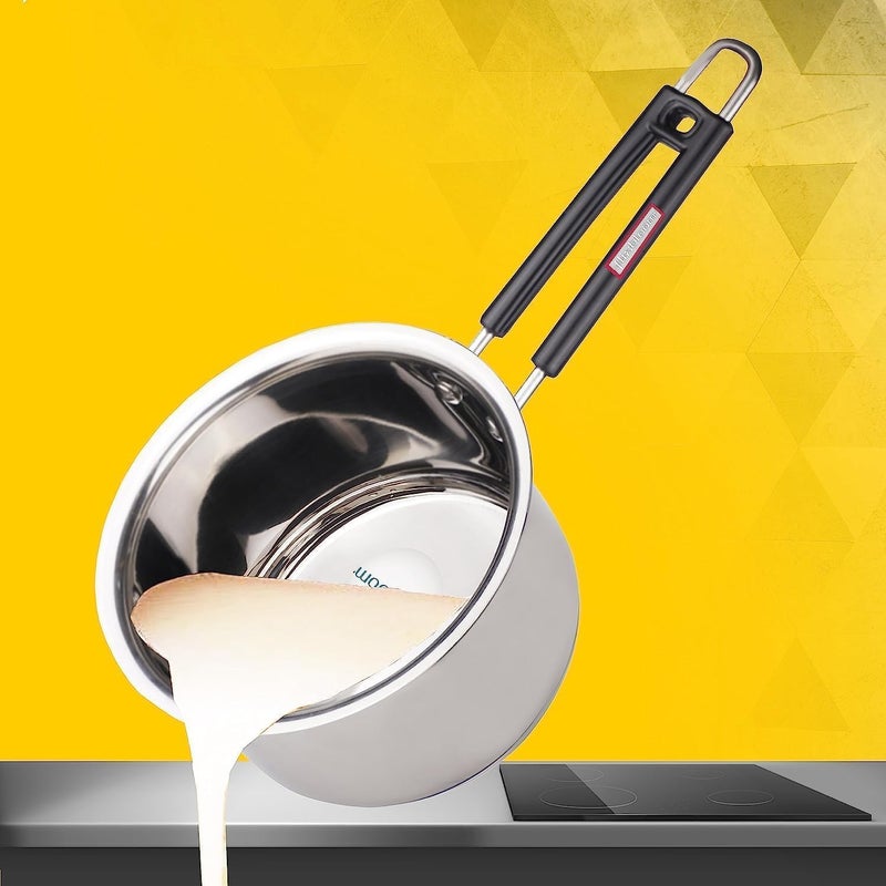 FLIXBLOOM Flixbloom Ambit Stainless Steel Induction Base TriplyBottom SAS LPG Friendly Cookware Sauce Pan TeaMilkWater Boil with Sturdy Riveted Virgin Handle Saucepan Only 4 Litre  - Image 4