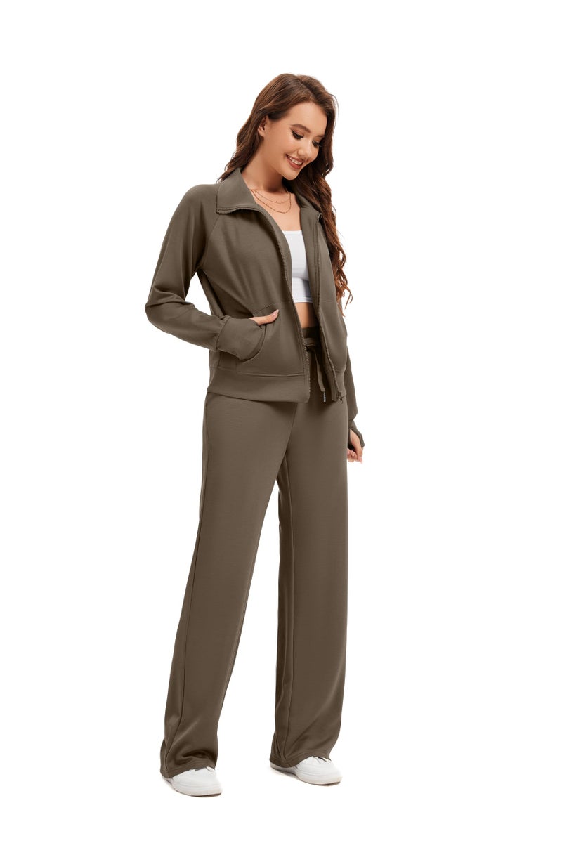 Sixstar Women Two Piece Outfits Sweatsuit Zip Up Sweatshirt Wide Leg Sweatpant Matching Travel Tracksuit Lounge Sets - Image 4