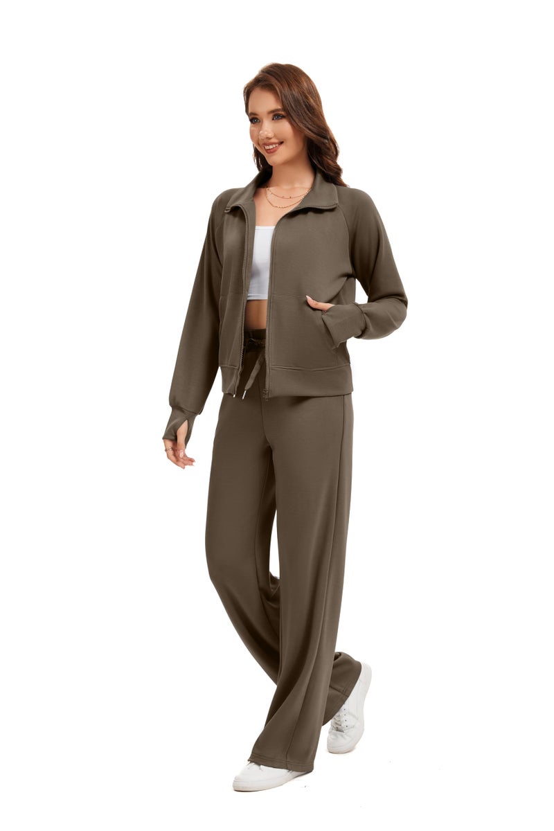 Sixstar Women Two Piece Outfits Sweatsuit Zip Up Sweatshirt Wide Leg Sweatpant Matching Travel Tracksuit Lounge Sets - Image 5