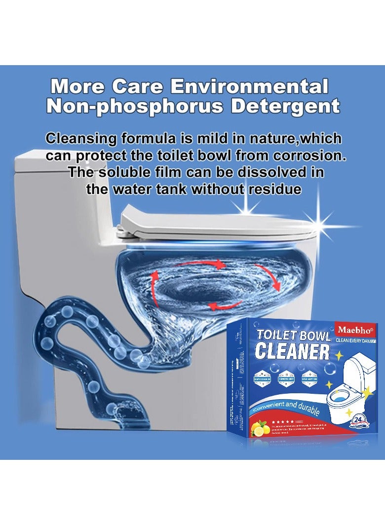 Maebho 24 Pieces Toilet Cleaning Sheet Strong Decontamination Durable Watertank Sheet Long-Lasting Up to 300 Flushes Automatic Cleaner Odor Removal Dirt Temoval - Image 2