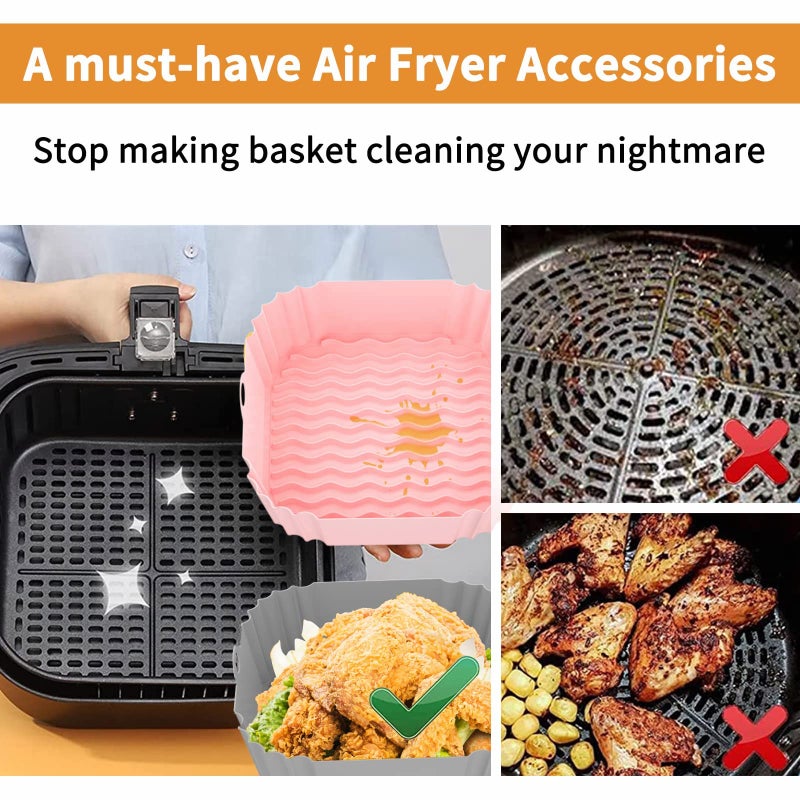 MUAEEOK Air Fryer Silicone Liners 20cm/8 Inch for 4 to 6.5L Reusable Air Fryer Inserts for Oven Microwave 2 Pack (Grey & Pink) - Image 2