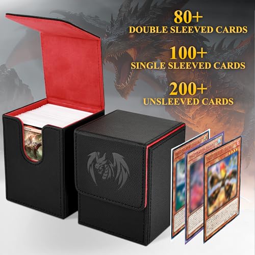 UAONO Card Deck Box for Yugioh MTG 100 Deck Case with 2 Dividers PU Leather Storage Box Compatible with Collectible Trading Cards Black Red Sky Dragon - Image 5