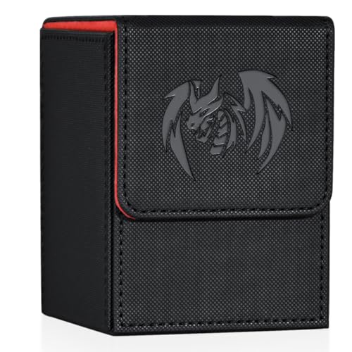 UAONO Card Deck Box for Yugioh MTG 100 Deck Case with 2 Dividers PU Leather Storage Box Compatible with Collectible Trading Cards Black Red Sky Dragon - Image 1