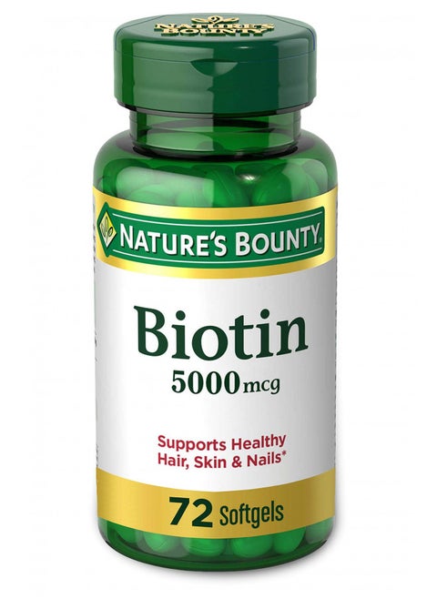 Nature's Bounty Biotin, Vitamin Supplement, Supports Metabolism for Energy and Healthy Hair, Skin, and Nails, 5000 mcg, 72 Softgels