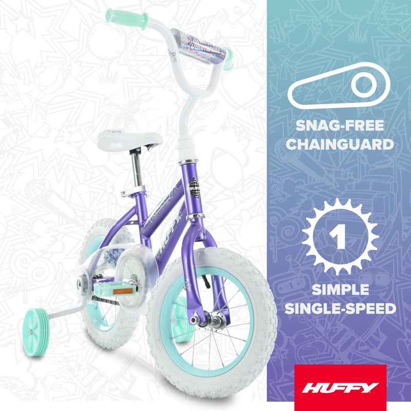 Huffy Illuminate 12â€ Girlâ€™s Bike with Removable Training Wheels, Amethyst Purple Frame with Butterfly Graphics, Chain Guard, White Tires and Teal Rims - Image 4