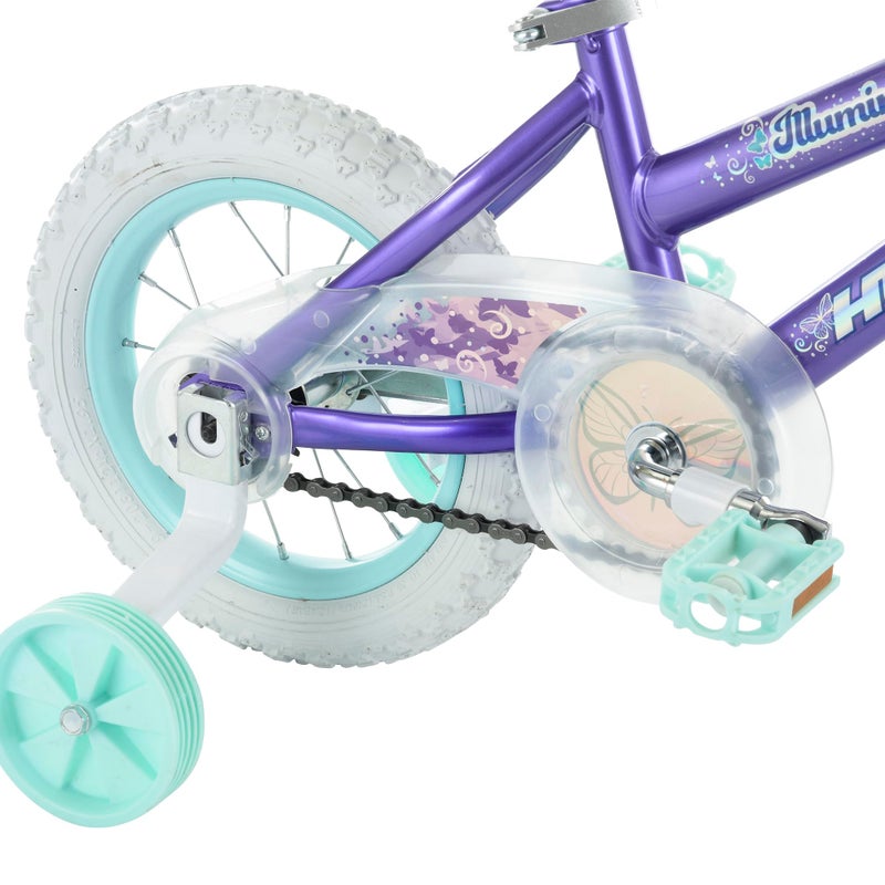 Huffy Illuminate 12â€ Girlâ€™s Bike with Removable Training Wheels, Amethyst Purple Frame with Butterfly Graphics, Chain Guard, White Tires and Teal Rims - Image 5