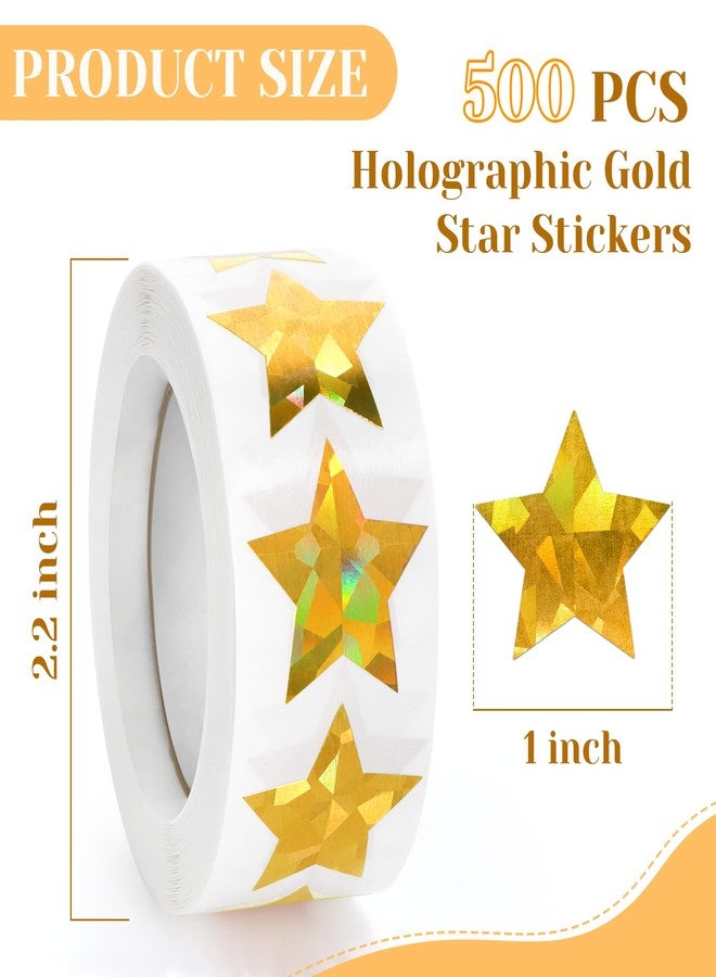 Imeepa 500 PCS Holographic Gold Star Stickers, 1 inch Self Adhesive Metallic Glitter Foil Stickers Sparkly Star Sticker Reward Behavior Chart Labels for Kids Students Teachers Supplies - Image 2