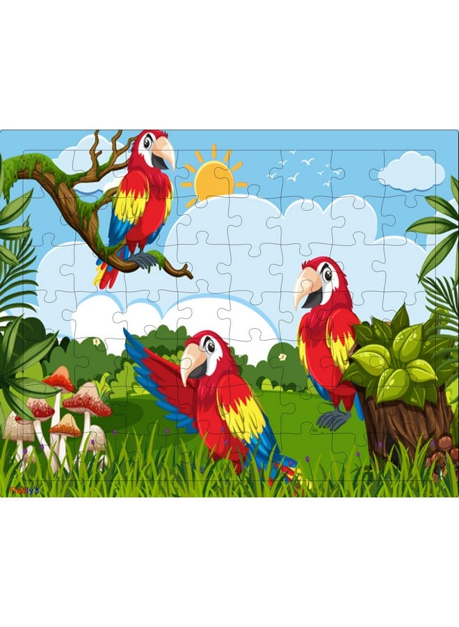 Fiddlys 54 Pcs Wood Jigsaw Puzzles for Kids & Children Age 6+ Animal World and Sea World (Parrot) - Image 1