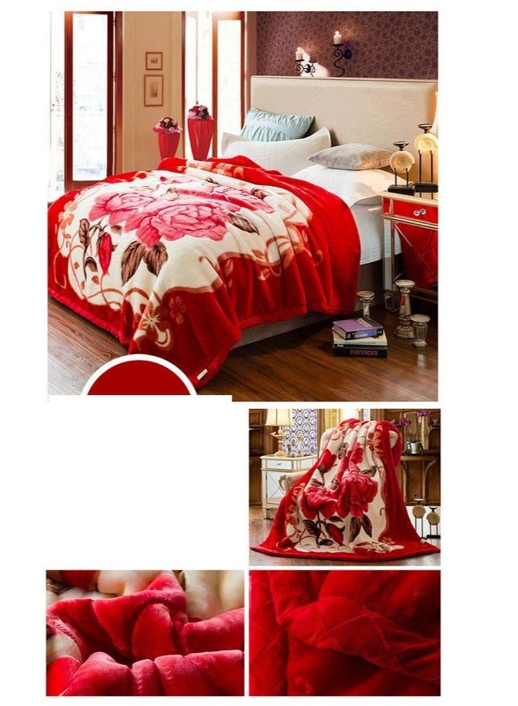 بيج الشتاء سميكة راشيل بطانية طبقة مزدوجة بطانية الزفاف بطانية التخييم في الهواء الطلق السفر البوليستر طبقة مزدوجة الصلبة المنك بطانية 200*230 سنتيمتر -متعدة الالوان - Image 1