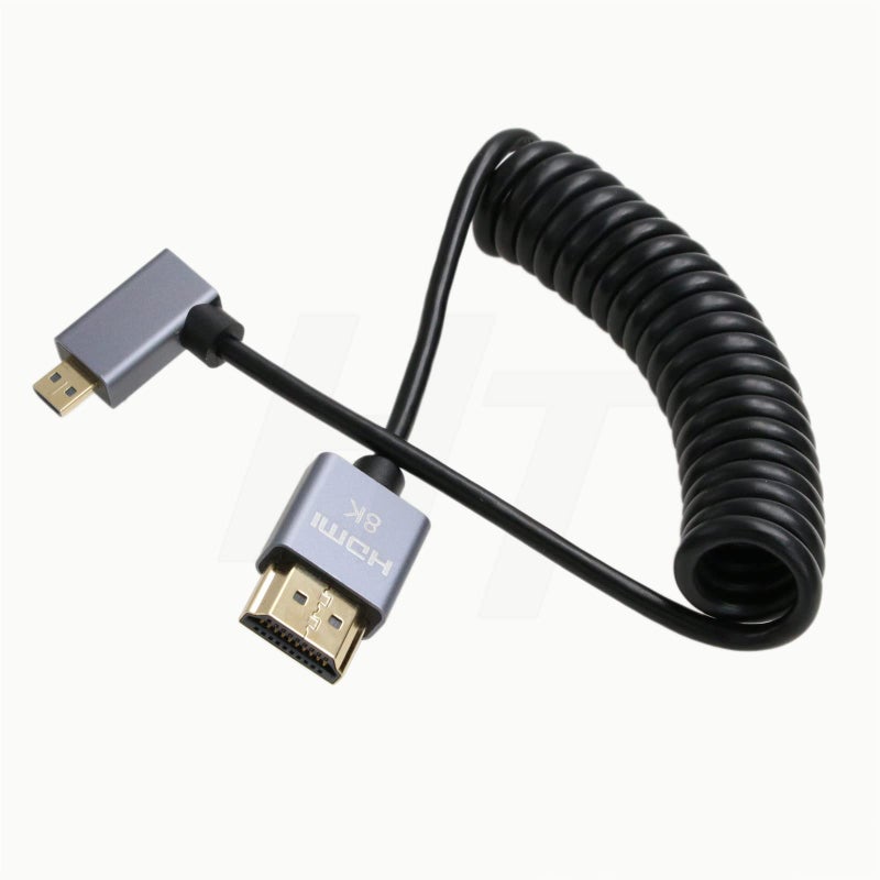 HangTon Micro HDMI to Right Angle HDMI 4K 8K Coiled Cable for Sony A6400 A7R Canon R5 R7 GH4 S5 Z50 Camera ATOMOS Ninja V Portkeys Monitor Type A D HDMI 2.1 - Image 1