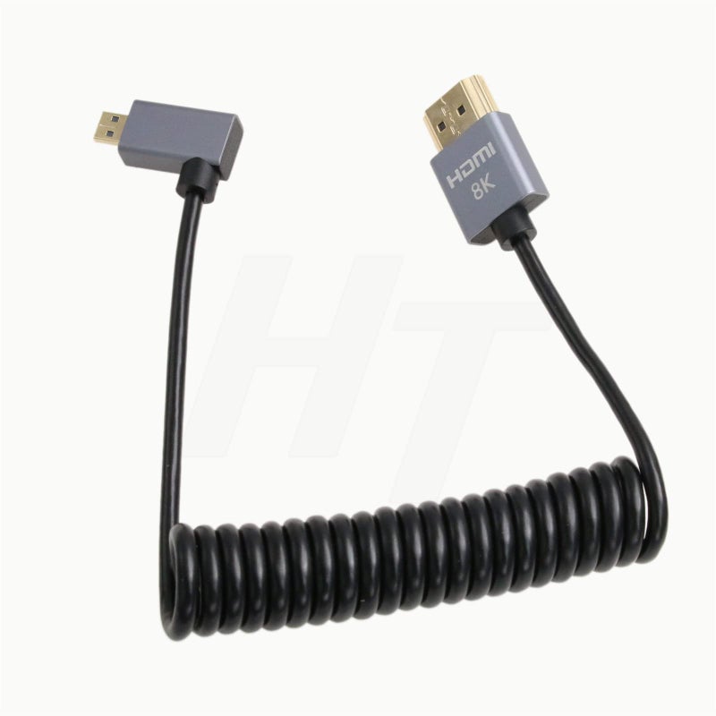 HangTon Micro HDMI to Right Angle HDMI 4K 8K Coiled Cable for Sony A6400 A7R Canon R5 R7 GH4 S5 Z50 Camera ATOMOS Ninja V Portkeys Monitor Type A D HDMI 2.1 - Image 2