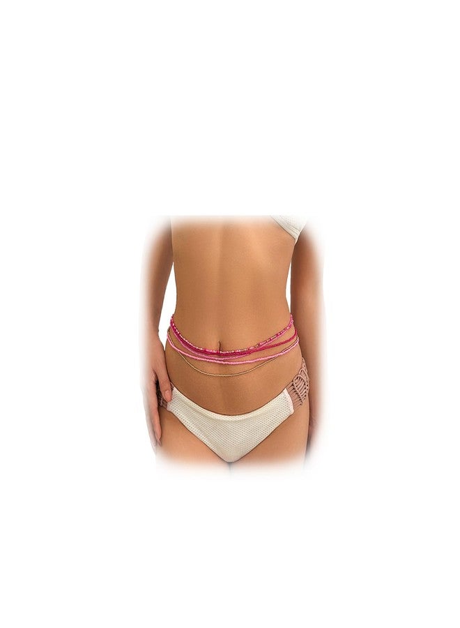 مجموعة سلاسل خصر ملونة متعددة الطبقات مزينة بالخرز، سلسلة خصر مثيرة مزينة بالخرز، خرز مطاطي، مجوهرات خصر، خرز صيفي للشاطئ، إكسسوارات للجسم للنساء (وردي) - Image 1