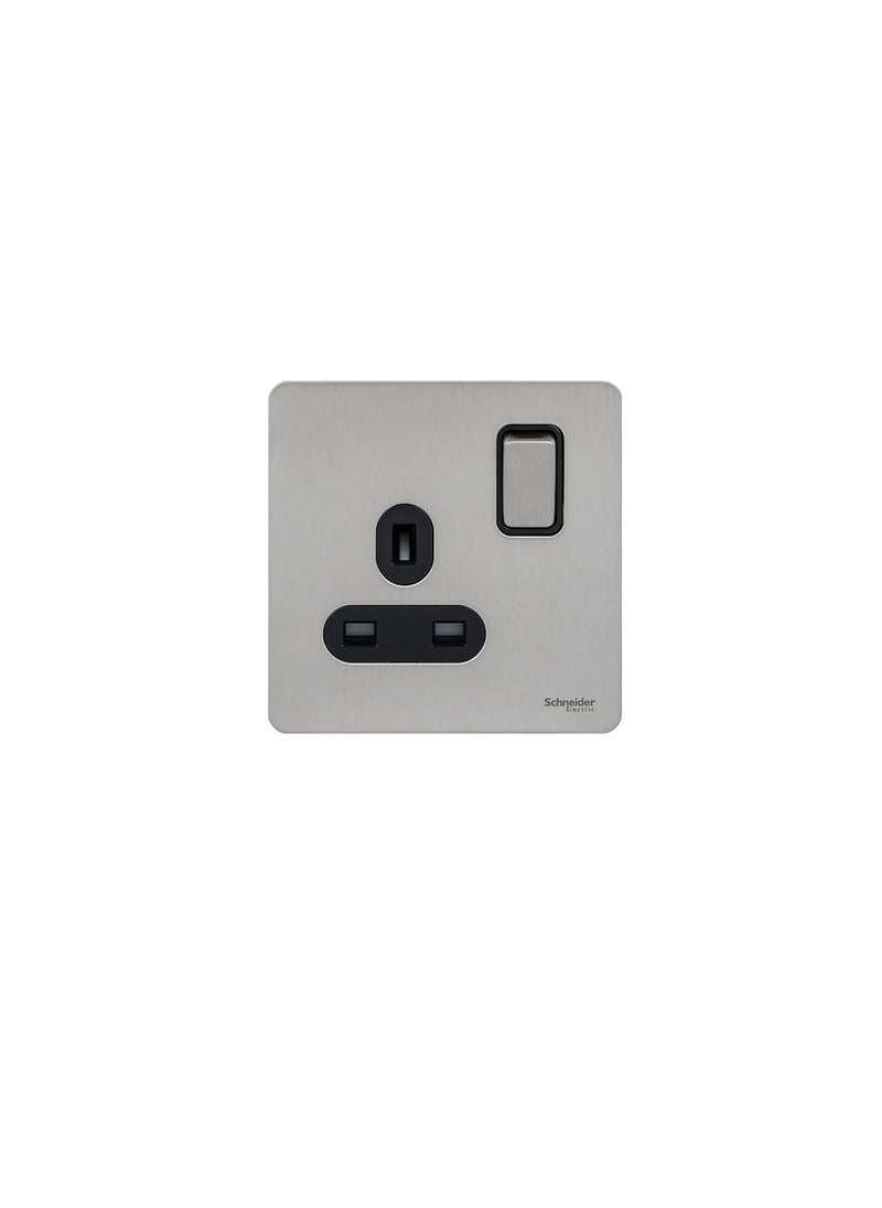 Schneider Schneider Electric GU3410-BSS 13A 1Gang Ultimate Screwless Flat Plate Switched Socket Stainless Steel  - Image 1