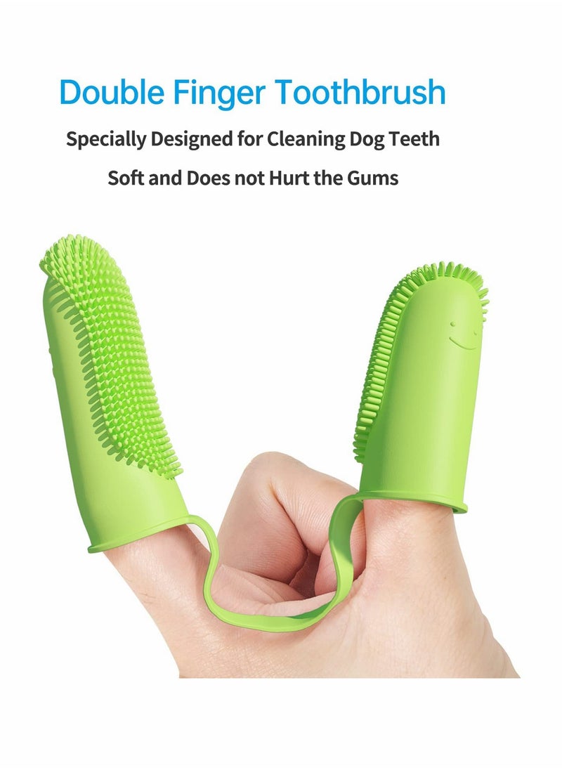 SYOSI - Dog Finger Toothbrush Kit, Silicone Pet Toothbrushes, Dog Cat Toothbrush, Full Surround Bristles, Non-Toxic Silicone, Easy to Clean, Double-Finger, for Puppies, Cats and Small Pets - Image 1