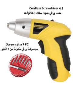 MED PRO Cordless Screwdriver Yellow/Black/Silver 4.8 With Screw set a 7 PC  - Image 1