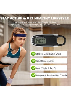 SYOSI 3D Pedometer for Walking with Removable Clip and Snap Hook Automatically Correct Small and Portable Simple Step Counter Accurate Walking Step Tracker with Big Digital Display for Men Women Black  - Image 3