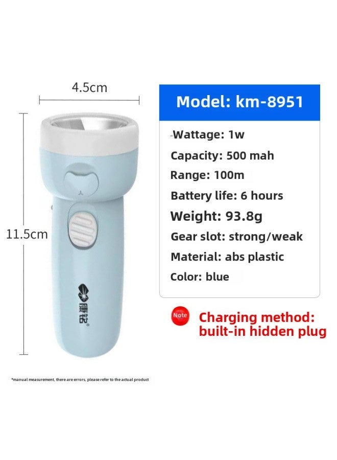 Kangming 8951 Flashlight Mini Kids Student Outdoor Home Lighting LED Rechargeable Plastic Flashlight-Product Specifications:Flashlight 8951 Blue  - Image 1