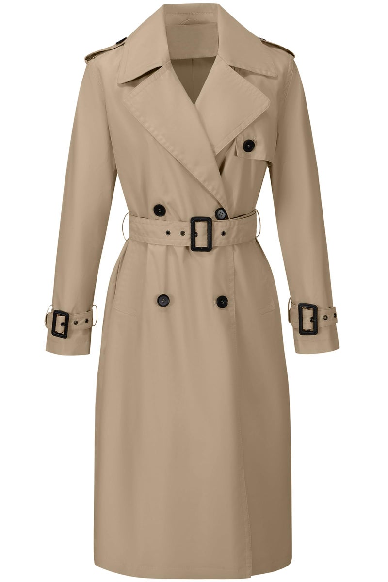 RISISSIDA Women Trench Coat,Classic Double-Breasted Belted Waterproof Overcoat with Adjustable Buckle Sleeves,Spring Fall Long Casual and Professional Business Outerwear Trenchcoat 2331 Beige M - Image 1