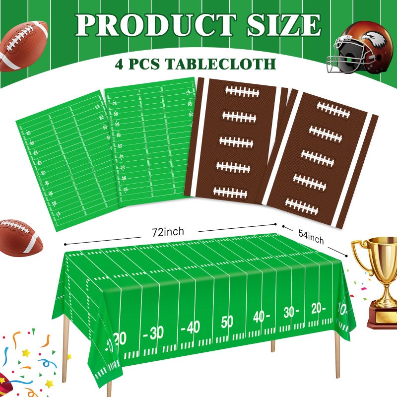 Sumapner Football Tablecloth 4 Packs, Football Party Decorations, 54"X72" Plastic Table Cover, Disposable Super Table Cloth for Football Theme Party Games Supplies Bowl - Image 2