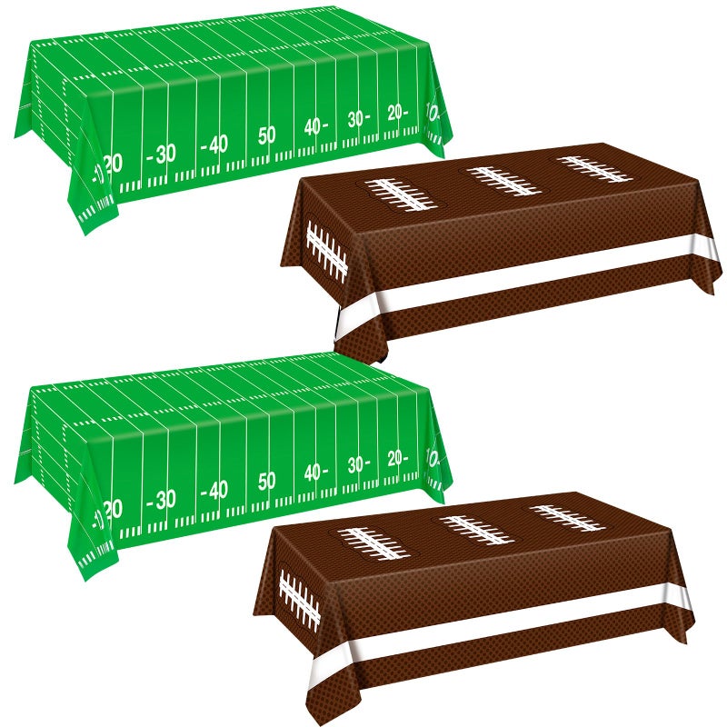 Sumapner Football Tablecloth 4 Packs, Football Party Decorations, 54"X72" Plastic Table Cover, Disposable Super Table Cloth for Football Theme Party Games Supplies Bowl - Image 1
