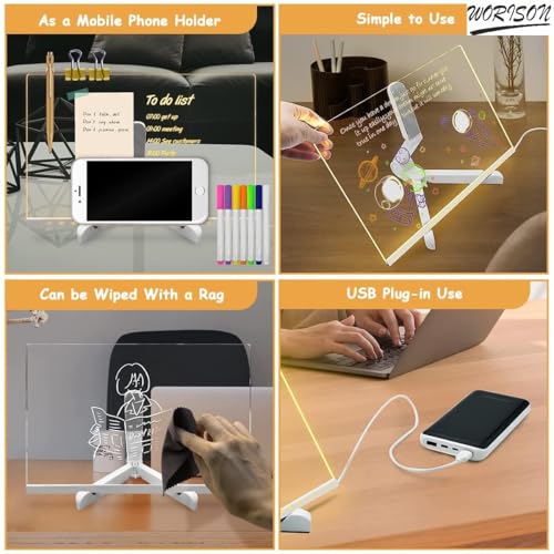 worison 3D Acrylic LED Writing Pad with Pen – Rewritable Message Board for Study, Office and Home Décor, 30 x 20 cm Creative Gift for Students and Professionals - Image 5
