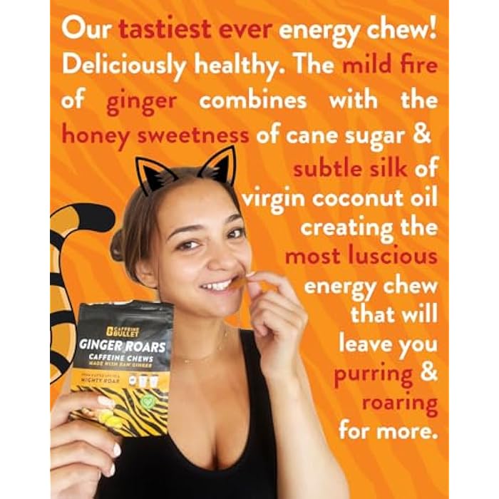 Caffeine Bullet Ginger Roars - 60 Caffeine Gummies - Plant Based Caffeine Chews each 33mg caffeine, made from root ginger with a tasty, natural fiery kick for improved energy for running, cycling, preworkout & focus. - Image 3