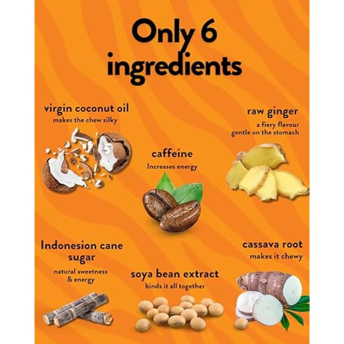 Caffeine Bullet Ginger Roars - 60 Caffeine Gummies - Plant Based Caffeine Chews each 33mg caffeine, made from root ginger with a tasty, natural fiery kick for improved energy for running, cycling, preworkout & focus. - Image 2