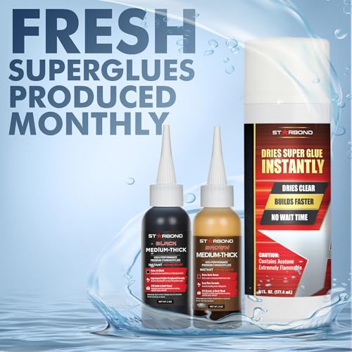 STARBOND Premium Grade Cyanoacrylate (CA) Super Glue, Black (2 oz) and Brown (2 oz) Medium-Thick Viscosity Knot Filler and Aerosol Accelerator (6 oz) Bundle for Woodworking, Woodturning, Carpentry - Image 2