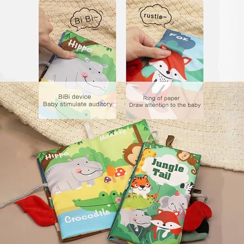 VIVATRA Learning Tails Book, Children's Tail Cloth Book Set, Tear Resistant Books with Rustling Sound, Early Educational Toy for 0-3 Years, Boys & Girls, Ideal for Baby Showers | Jungle Tails - Image 5
