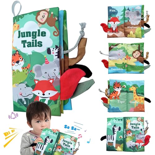 VIVATRA Learning Tails Book, Children's Tail Cloth Book Set, Tear Resistant Books with Rustling Sound, Early Educational Toy for 0-3 Years, Boys & Girls, Ideal for Baby Showers | Jungle Tails - Image 1