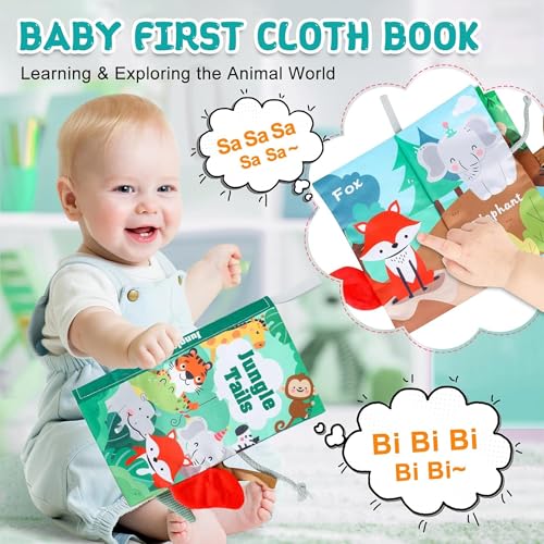 VIVATRA Learning Tails Book, Children's Tail Cloth Book Set, Tear Resistant Books with Rustling Sound, Early Educational Toy for 0-3 Years, Boys & Girls, Ideal for Baby Showers | Jungle Tails - Image 3