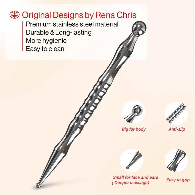 Rena Chris Acupuncture Pen, Manual Reflexology Tools for Muscle Tension and Pain Relief, Acupressure Pen and Stainless Steel Gua Sha Set with Reflexology Chart, Easy to Use - Image 5