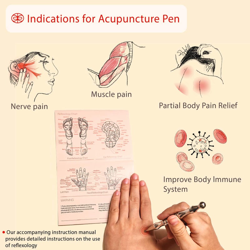 Rena Chris Acupuncture Pen, Manual Reflexology Tools for Muscle Tension and Pain Relief, Acupressure Pen and Stainless Steel Gua Sha Set with Reflexology Chart, Easy to Use - Image 3