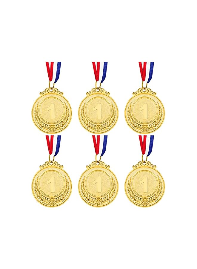 promass Gold Winners Medals, 6 Pack Olympic Gold Medals, Metal Gold Award Medals with Ribbon for Children Metal Sports Day Medals Lockdown Medals Children School Sport - Image 2