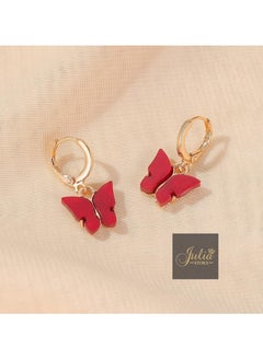 Julia Store Boho Butterfly Drop Dangle Earrings Red Butterfly Huggie Hoop Earrings Tiny Butterfly Earrings Gold Drop Earrings Jewelry for Women and Girls By Julia Store  - Image 4